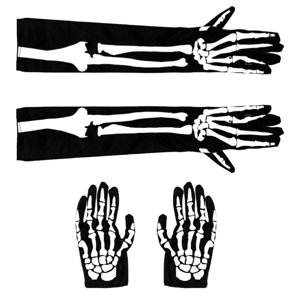 2Pairs of Universal Skeleton Hand Printing Gloves Realistic Scary Gloves (Black)