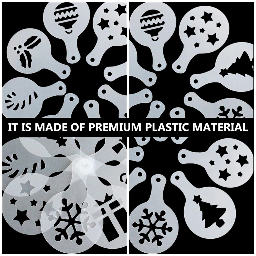 8 Pcs Christmas Cookie Stencils Fondant Cookie Mold Food Grade Plastic Coffee Decorating Stencils Powdered Sugar Sieve