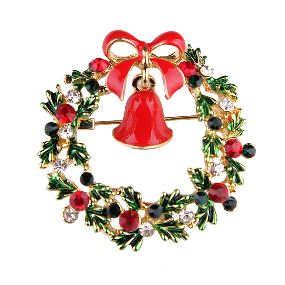 Christmas Wreath Brooch Rhinestone Crystal Xmas Garland Bell Brooch Pin Breastpin Party Jewelry Clothing Accesories