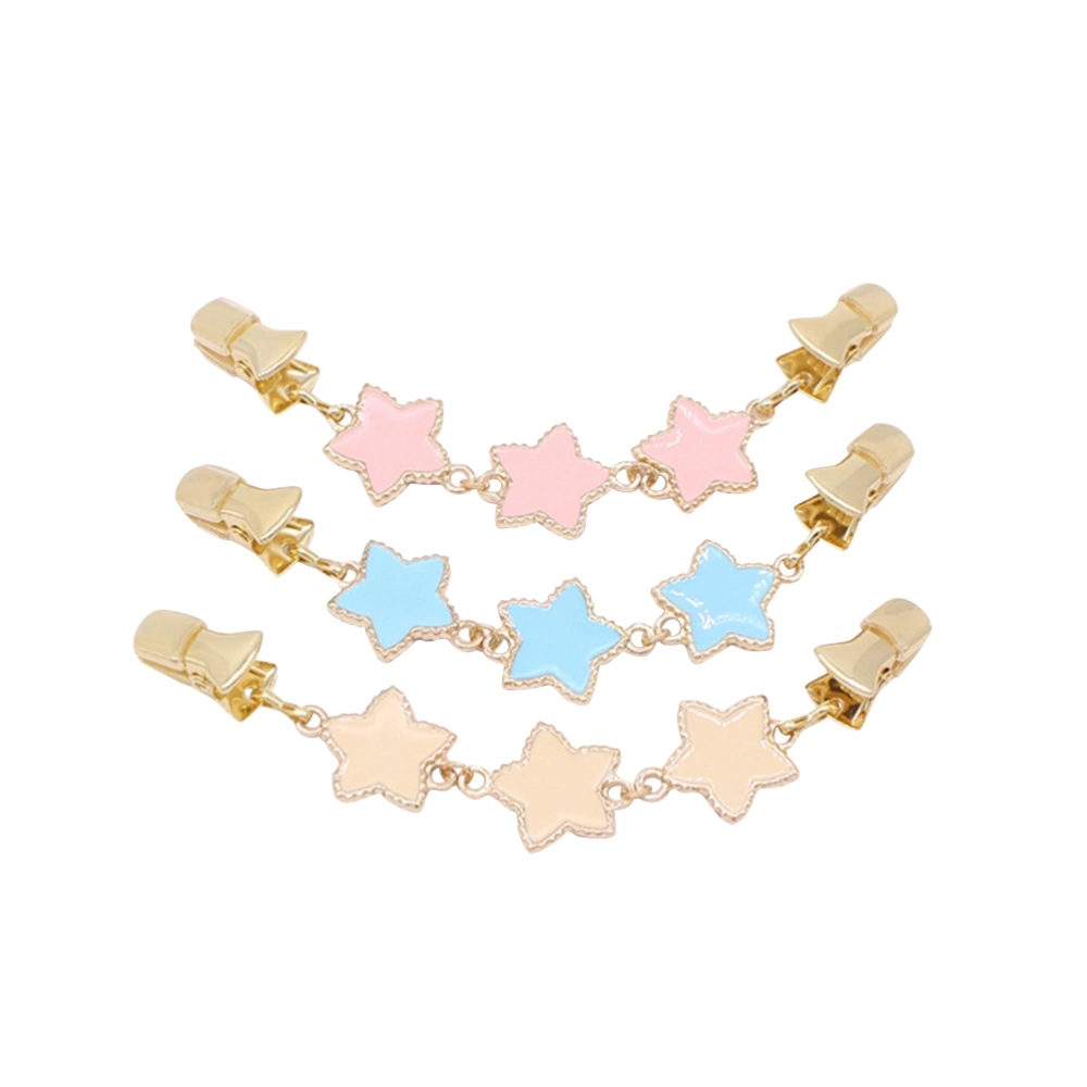 3PC Women's Sweater Clips Creative Alloy Star Double-sided Three-color Wild Series Cardigan Clips Sweater Collar Clips (Pink, Wheat Color and Sky Blue)