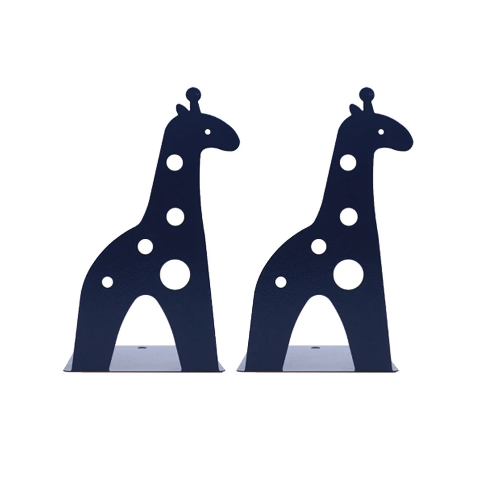 2Pcs Creative Giraffe Book Stand Cartoon Animal Giraffe Nonskid Metal Bookend Book Organizer (Blue)