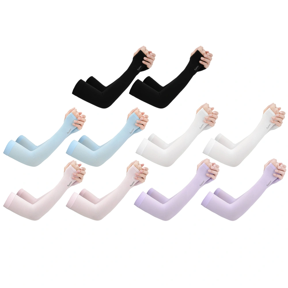 5 Pairs UV Protection Arm Sleeves Breathable Ice Silk Sleeve Sun Protect Oversleeve Cooling Arm Covers for Outdoor Driving (Black + White + Blue + Pink + Purple)