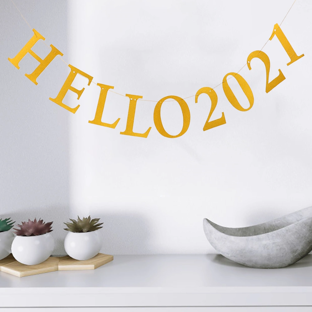 1pc New Year Party Decorations 2021 Shaped Decor Shining Powder Banner (Golden)