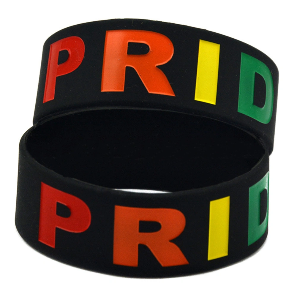 Pride Silicone Wristband Fashion Rainbow Bracelet for Men and Women (Black)