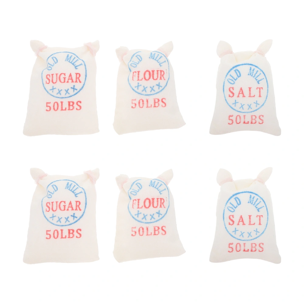 6pcs Miniature Flour Salt Sugar Bags Creative Food Baking Scene Ornaments Dollhouse Supplies