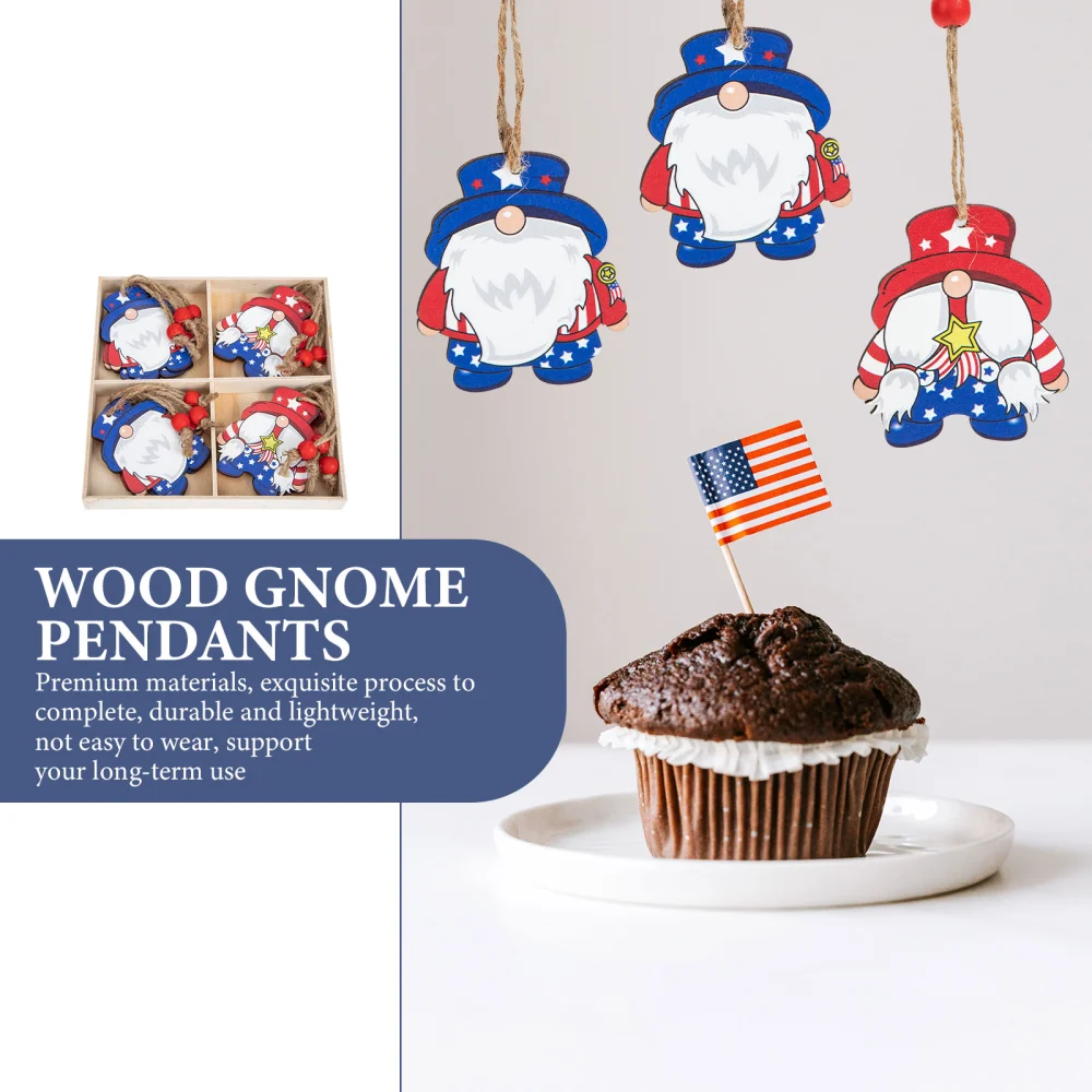 12Pcs Wooden Hanging Decors Independence Day Supplies Gnome Design Hanging Decors