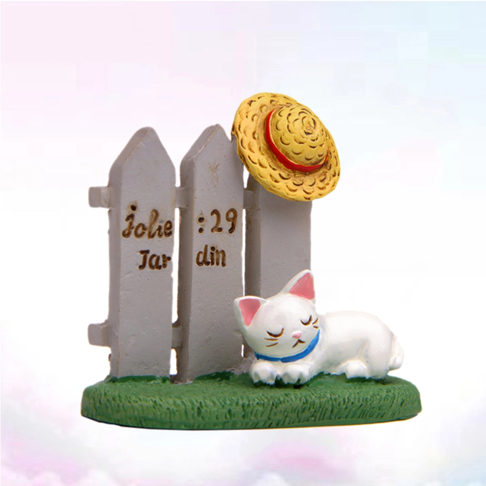 Beautiful Cat Shaped Road Sign with Fence Moss Small Flower Plug Props Grass Sod Fence Decors House Decors Accessories