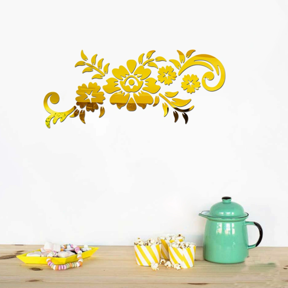 Flower Rattan Acrylic 3D Crystal Mirror Wall Sticker Home Porch Background Wall Sticker (Golden)