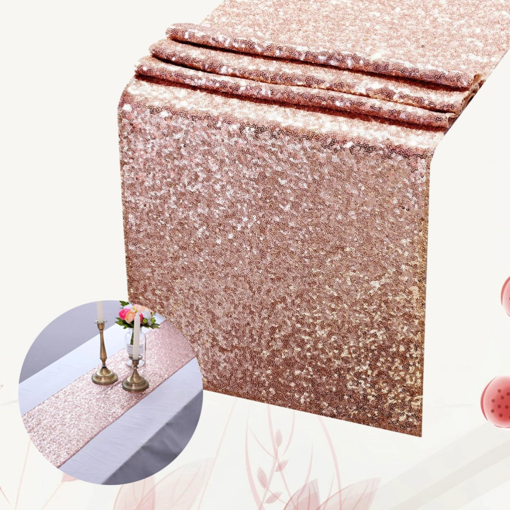 30*180cm Sequin Table Runner High Density Table Cloth Table Cover for Wedding Party Decoration (Rose Gold)