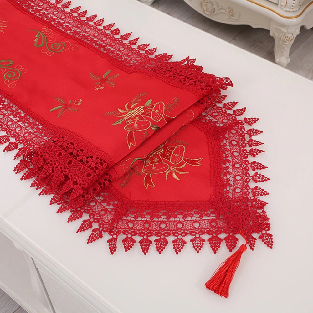 1PC Christmas Decorative Table Flag Xmas Embroidery Table Runner Christmas Decorative Tablecloth Christmas Themed Tablecloth Lace Style