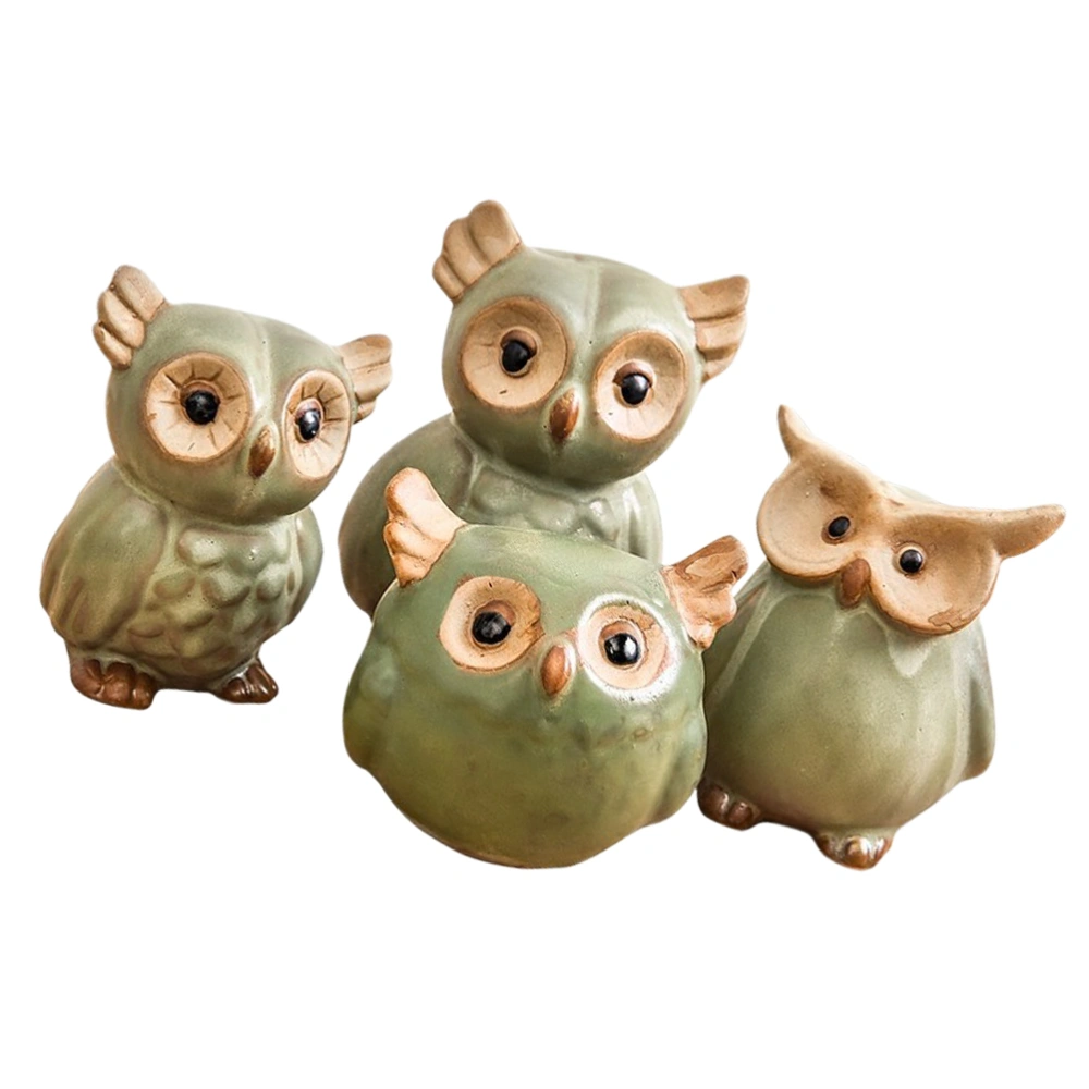 4Pcs Small Owl Shaped Desktop Decoration Creative Windows Ornament Home Adornment Green