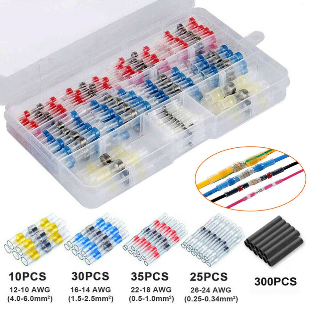 400pcs Heat Shrink Solder Sleeve Waterproof Solder Ring Heat Shrink Solder Sleeve Wire Crimp Butt Terminals Connector with Case