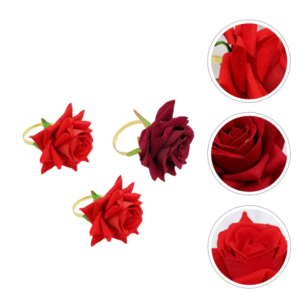 3PCS Simulated Rose Napkin Buckles Hotel Wedding Napkin Rings Napkin Decor