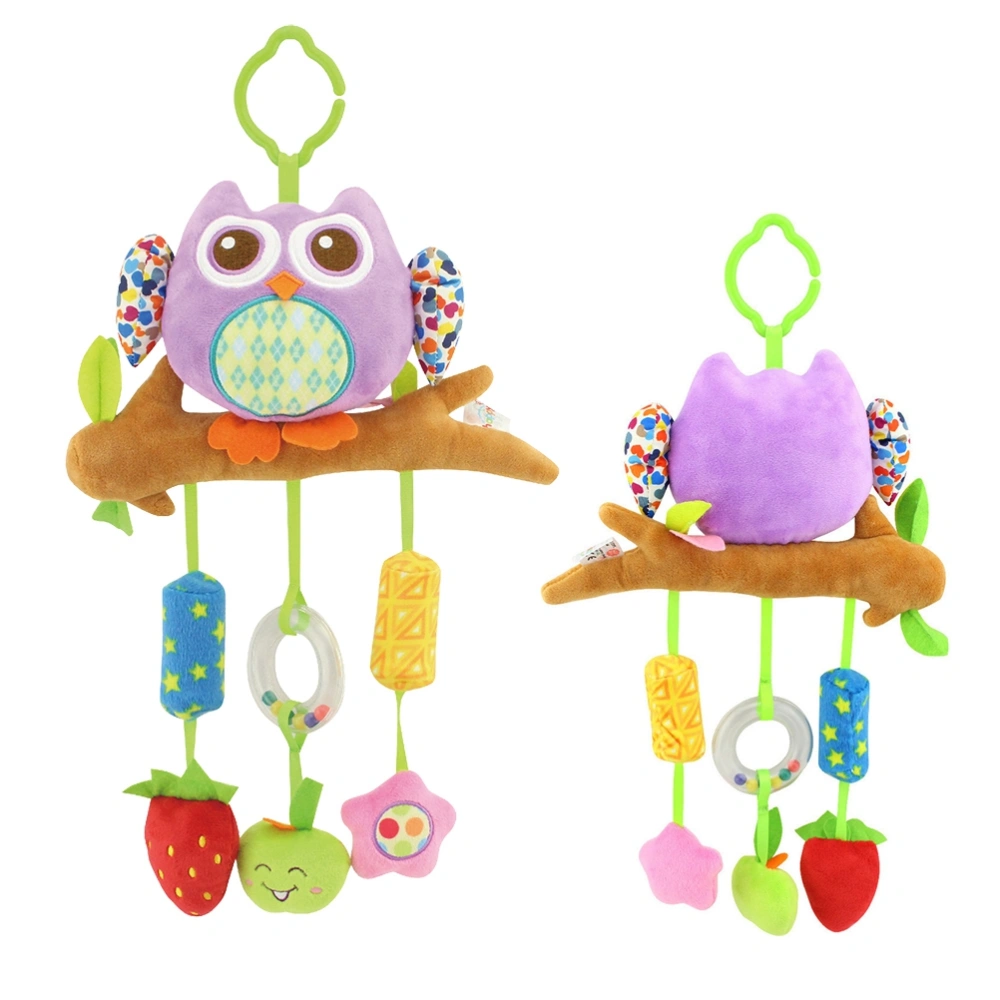 Kid Baby Crib Pram Hanging Bell Puppet Toys Rattles Stroller Car Seat Toy with Ringing Bell (Purple Owl)