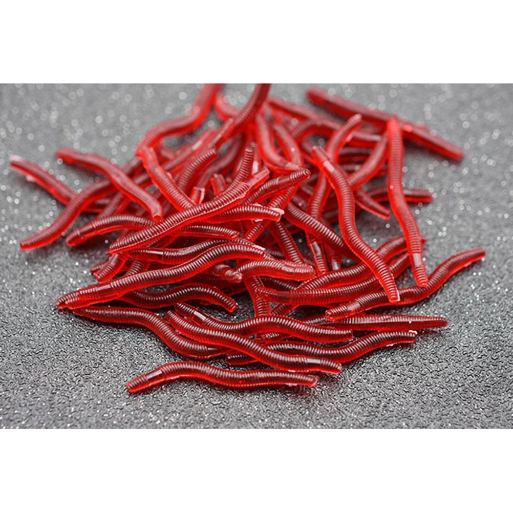 50 Pcs 4cm Simulation Earthworm Fishing Plastic Lures Bait Bionic Worm Earthworm  Lifelike Fishy Smell Lures (Red)