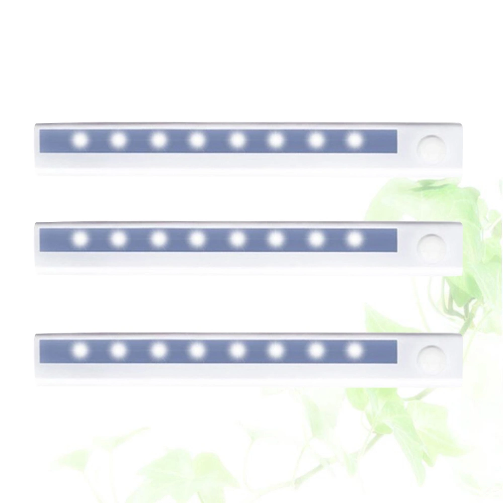 3PC LED Intelligence Strip Sensor Light Body Infrared Light Control Cabinet Kitchen Closet Corridor Night Lamp White Light without Battery (White)