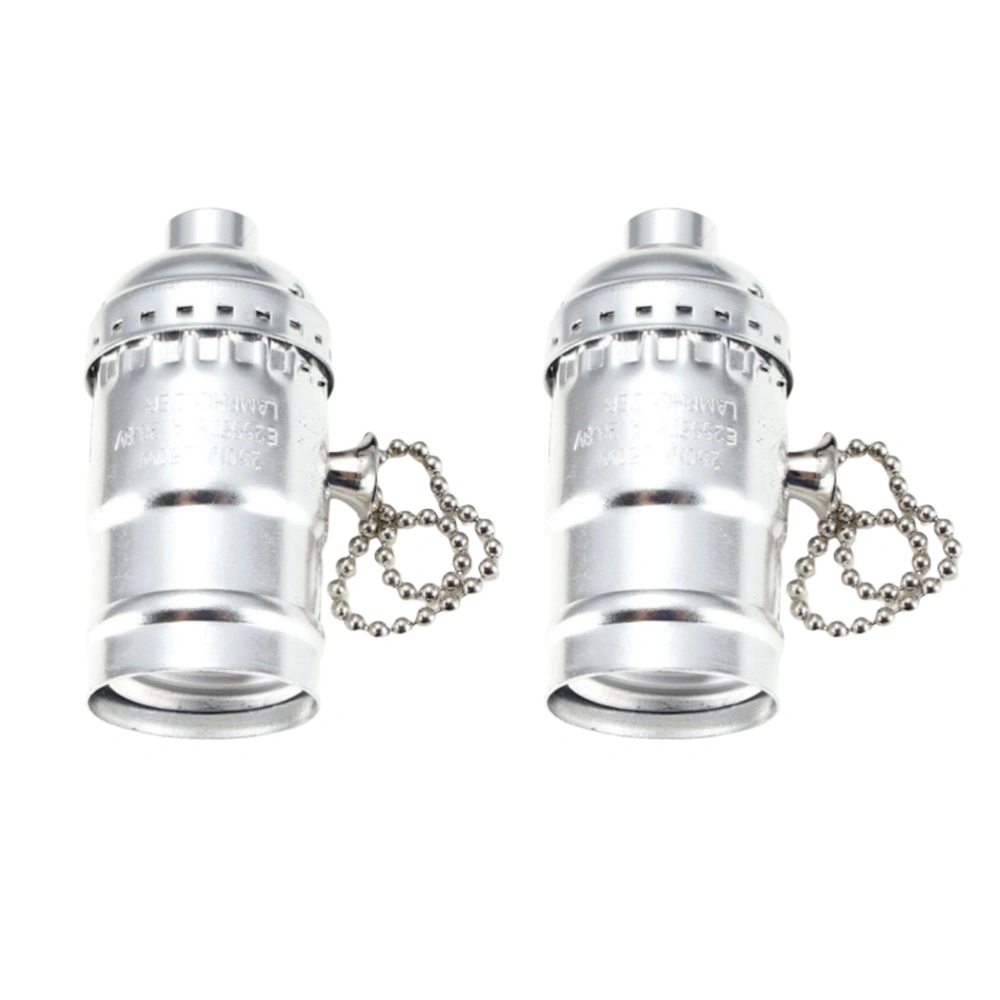 2pcs Retro E26 Lamp Bases Vintage Lamp Holder Accessories Light Holder Aluminum Light Base for Home (Silver)