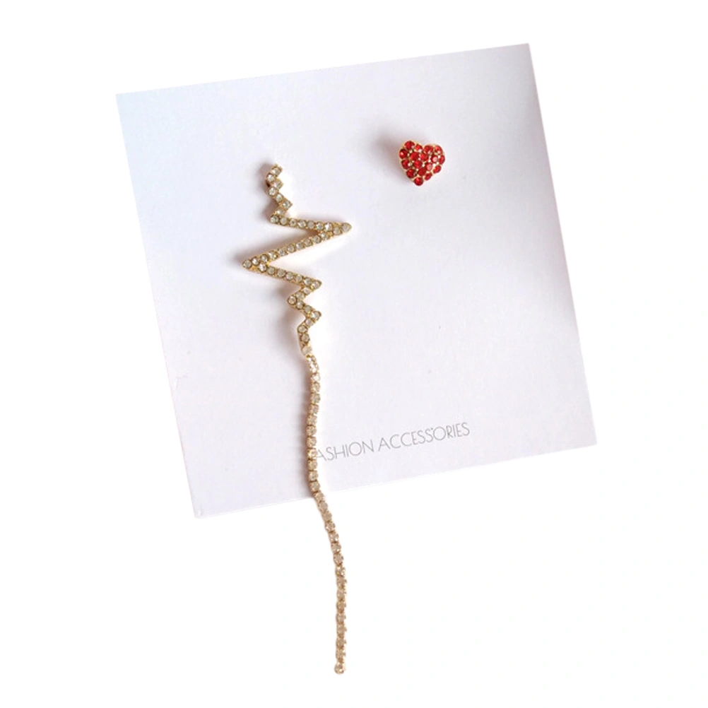 Loving Heart Ear Stud Silver Irregular Rhinestone Long Tassel Personality Decorative Earrings for Woman