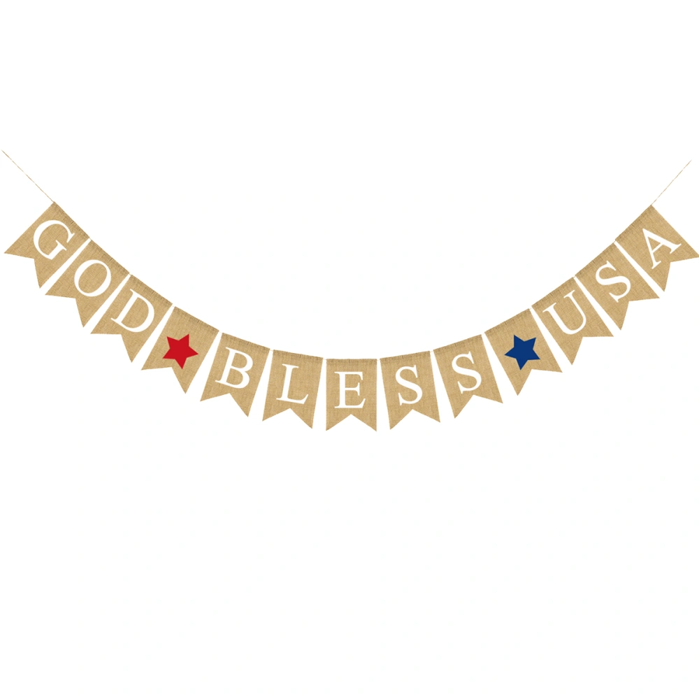 2.8M Linen Swallowtail Flag GOD BLESS USA Bunting Banner Hanging Garland Decorations for American Independance Day