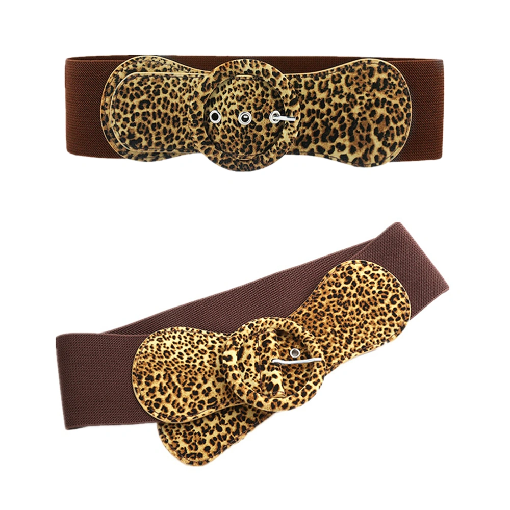 Elastic Wide Belt Imitation Leather Leopard Grain Belt Dress Stretch Thick Waist Belts for Women Ladies