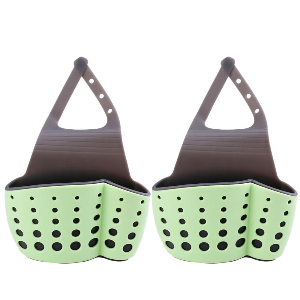 2pcs Hanging Storage Basket Thickened Double Layer Sink Hanging Pouch Useful Hanging Drain Racks for Kitchen Bathroom (Light Green)