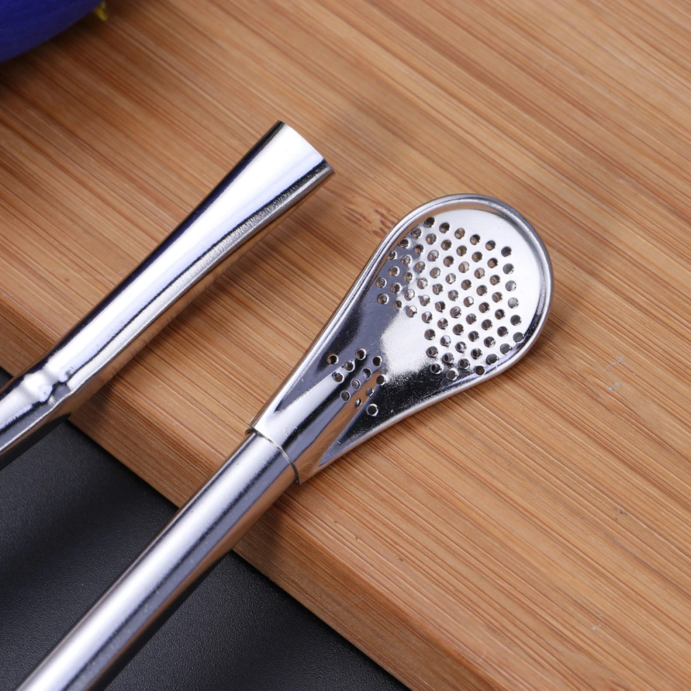 6 Pcs Stainless Steel Drinking Spoon Straw Reusable Straws Cocktail Spoons Set with Long Brushes for Coffee Juice Size S