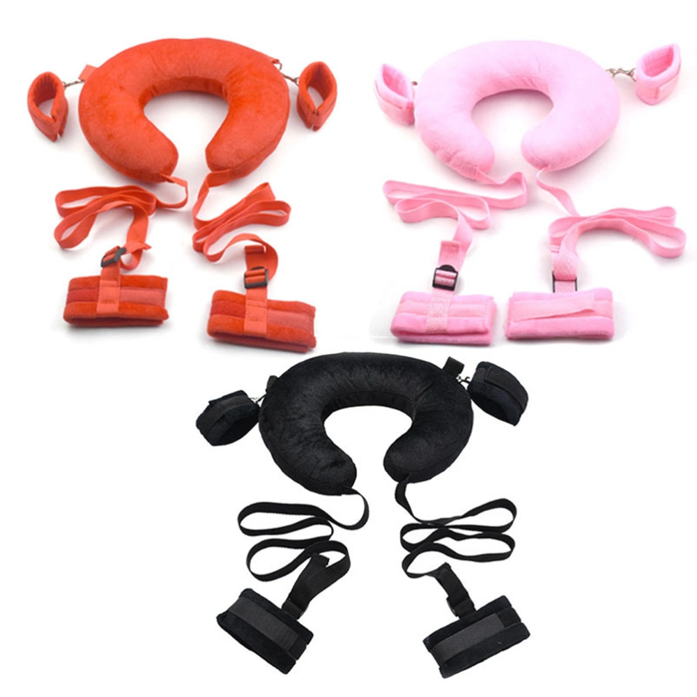 Round Bed Restraints Cushion Kits Adjustable Wrist Ankle Handcuffs Sex Bondage Straps with Neck Pillow Small Size (Pink)