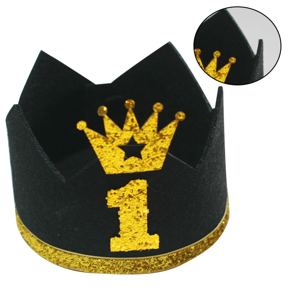 Chic Black and Golden Birthday Creative Party Hat Photo Props for Babies Toddlers (Number 1)