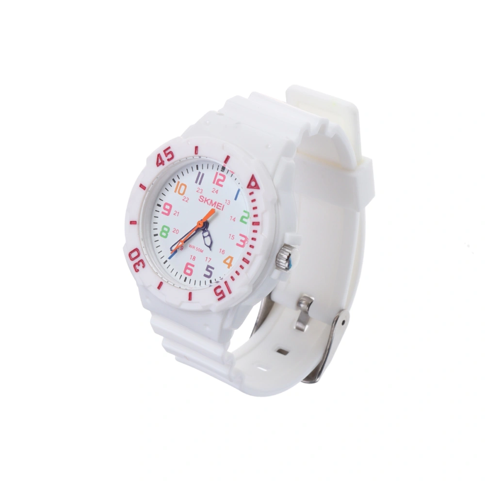 Boys Girls Quartz Pointer Watch Kids Children Waterproof Wristwatch (White)