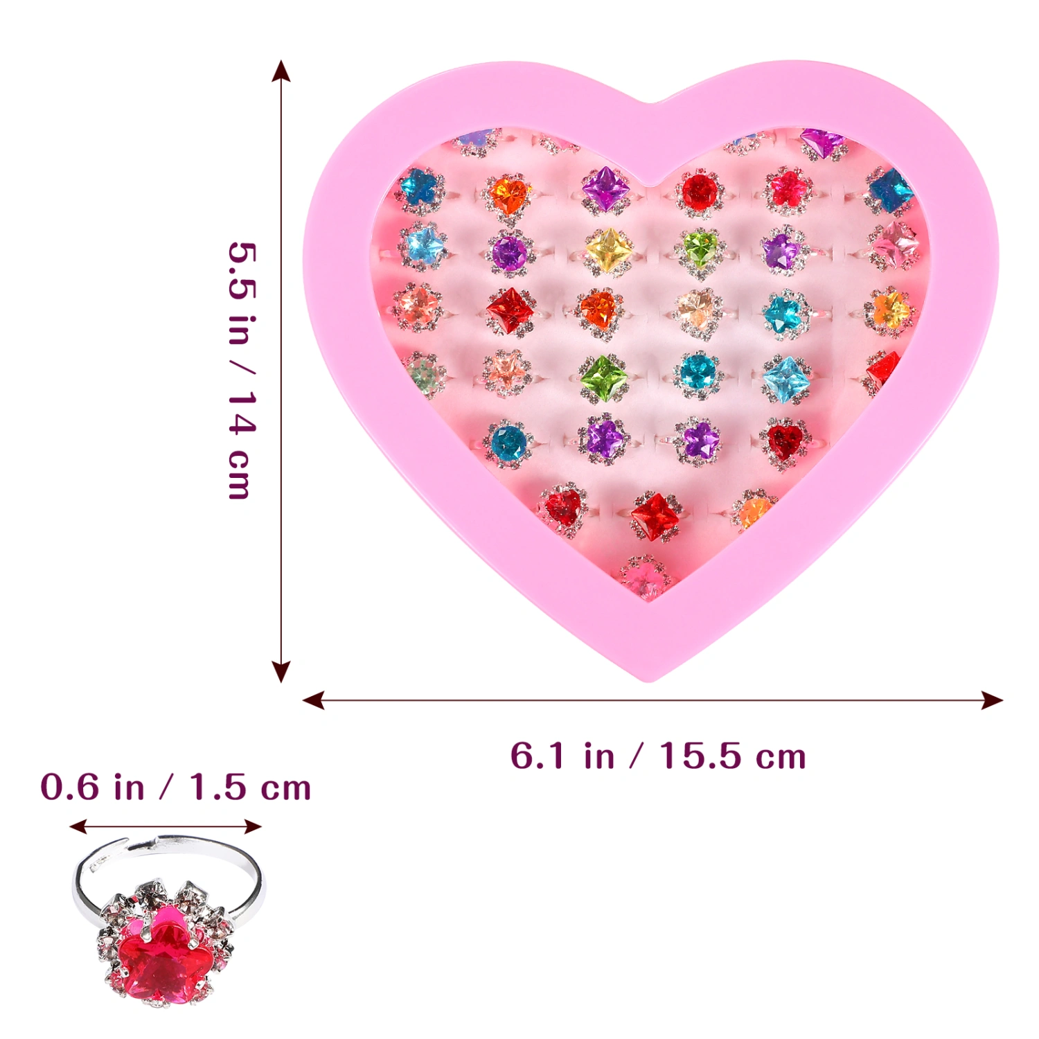 36pcs Adjustable Kid Rings Girl Rhinestone Ring Toys Jewelries Birthday Party Favors (Random Style)