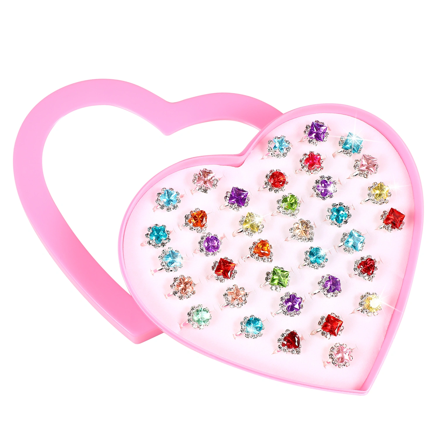 36pcs Adjustable Kid Rings Girl Rhinestone Ring Toys Jewelries Birthday Party Favors (Random Style)