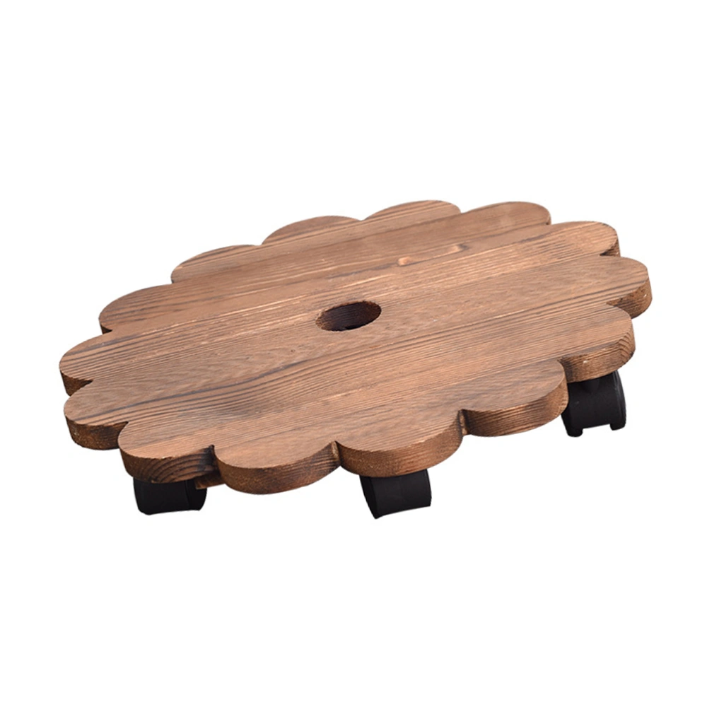 1pc Flower Round Removable Solid Wood Flower Pot Tray with Rollers for Home