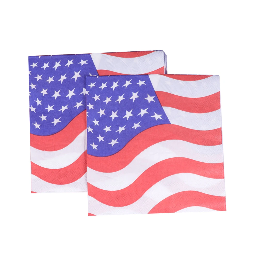 40pcs Independence Day Disposable Napkins American Flag Printed Tissue Napkins Paper Towel for Party Festival