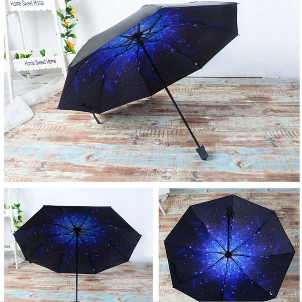 Anti-UV Sun Rain Protection Windproof Parasols Starry Sky 3 Folding Umbrella