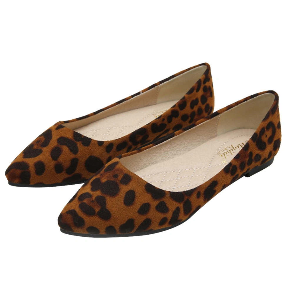 Fashion Leopard Shoes Flat-heeled Shoes Pointed Shoes Leisure for Women Ladies (Brown Leopard, Size 40)