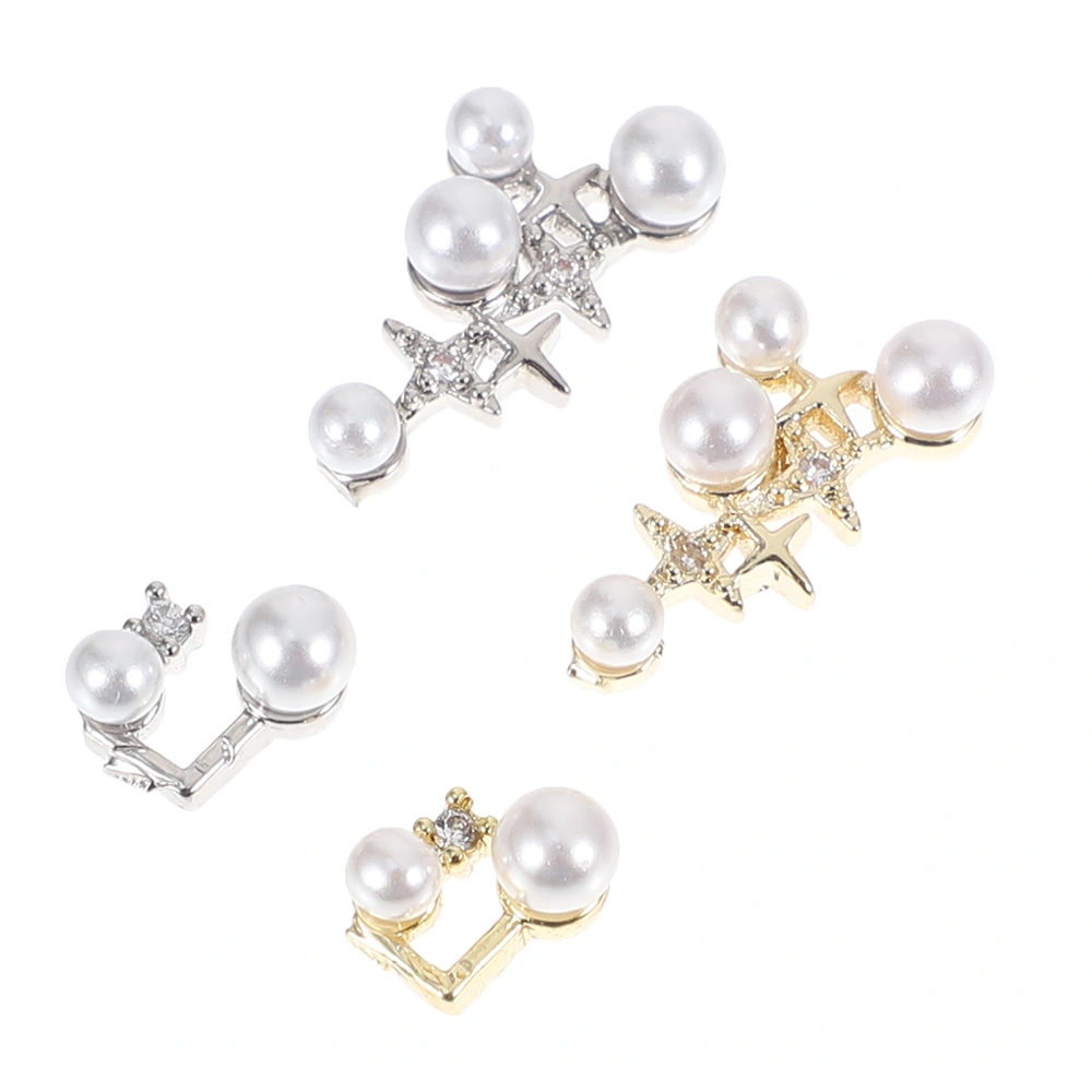 4Pcs Nail Art Studs Artificial Pearl Nail Charms DIY Manicure Patches Gift