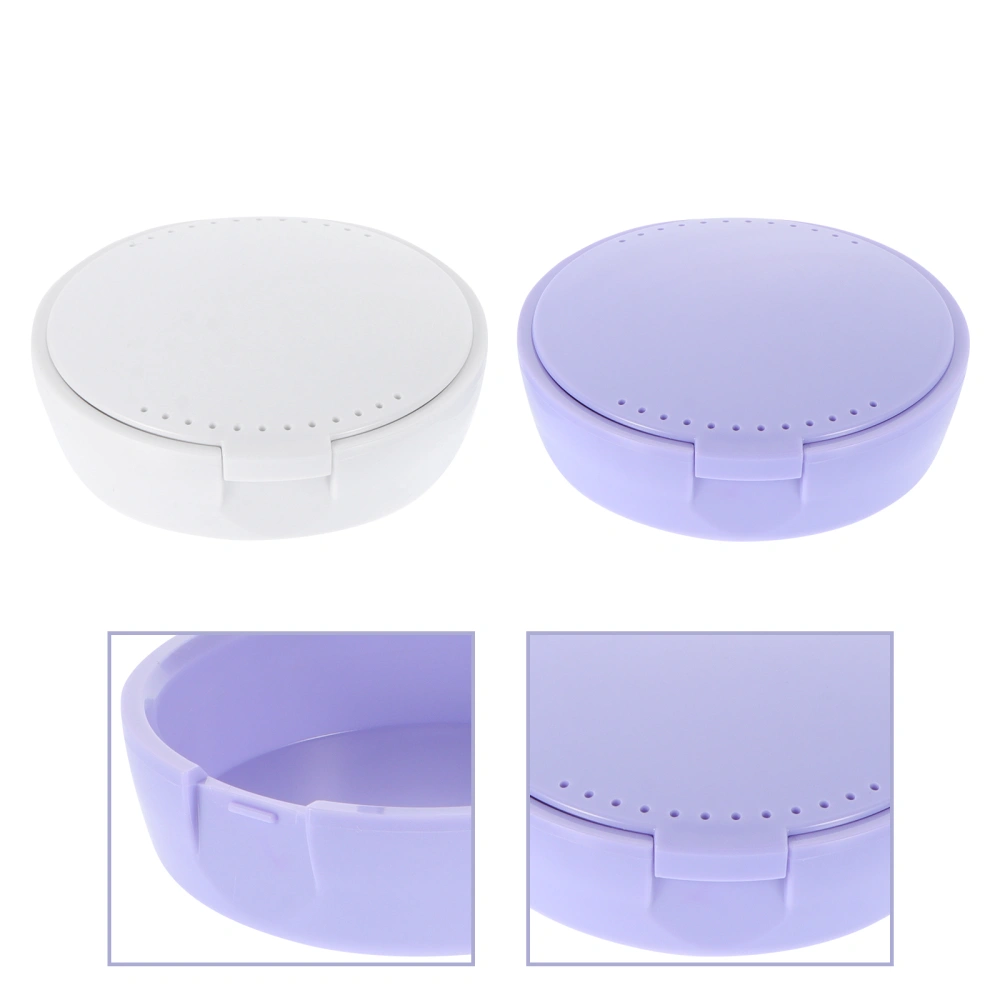 2pcs Dust-proof Invisible Denture Cases Dental Retainer Containers with Mirror