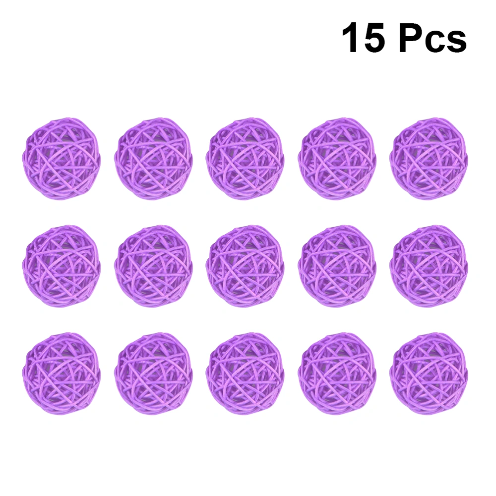 15pcs Wicker Rattan Ball Creative DIY Craft Decorative Ball Hanging Simple Vine Ball for Kindergarten Hotel Bar Home (Violet 5cm)