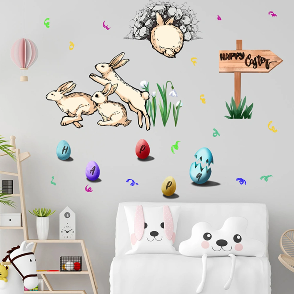 1 Set Bunny Pattern Wall Stickers Decorative Easter Theme Stickers Home Wall Decals