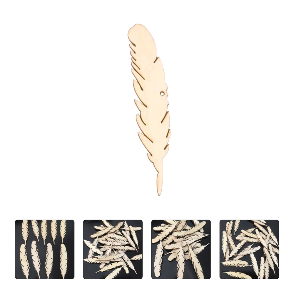 100pcs Feather Shape Hanging Wood Slices Wooden Feather Pendant With Hole