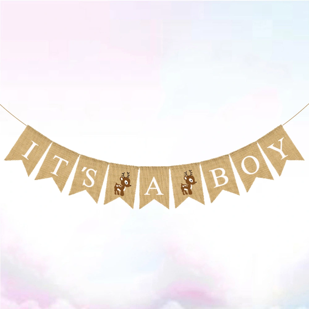 Deer Printing Linen Banner Baby Birthday Swallowtail Bunting Letter Design Flag Kids Birthday Party Hanging Garland Decoration Baby Shower Layout Supplies