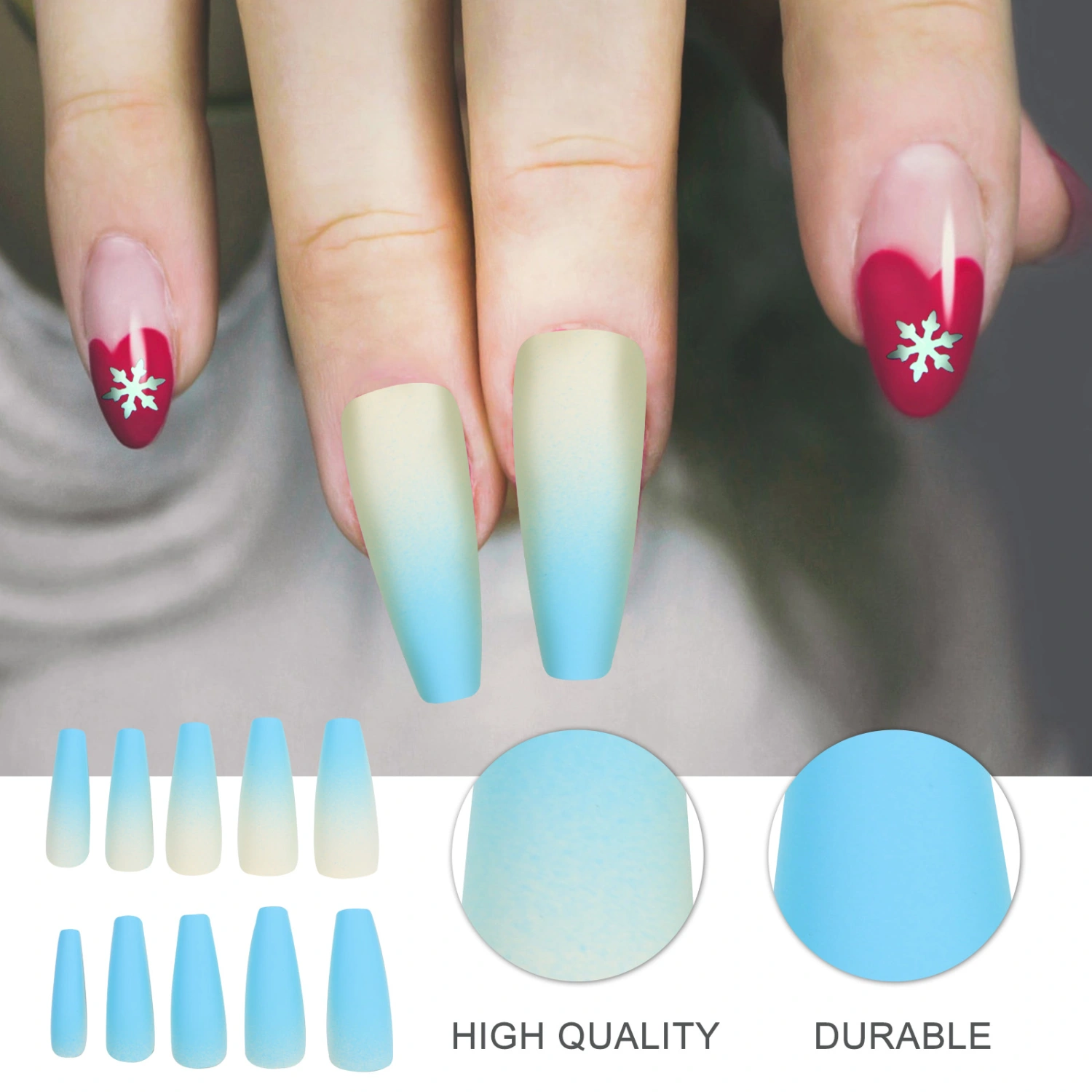 24pcs Gradient Ramp Long Press On Nails Woman Full Cove Ballerina Fake Nails