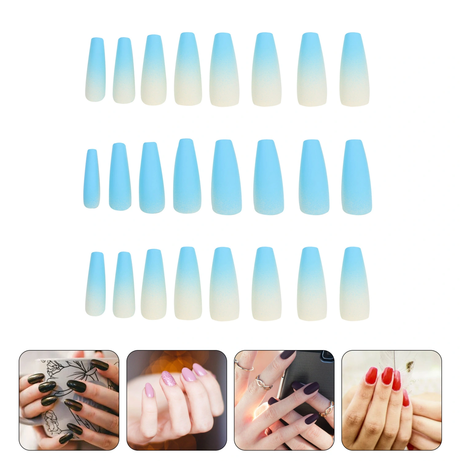24pcs Gradient Ramp Long Press On Nails Woman Full Cove Ballerina Fake Nails