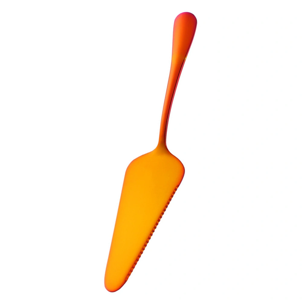 Simple Stainless Steel Serrated Cake Shovel Baking Tool Pizza Cheese Cream Shovel for Kitchen (Orange Red)