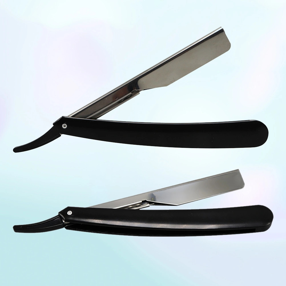 2pcs Straight Shaving Razor Razors Folding Shaving Razor Manual Beard Shaver Barber Shaver Tool (Black)