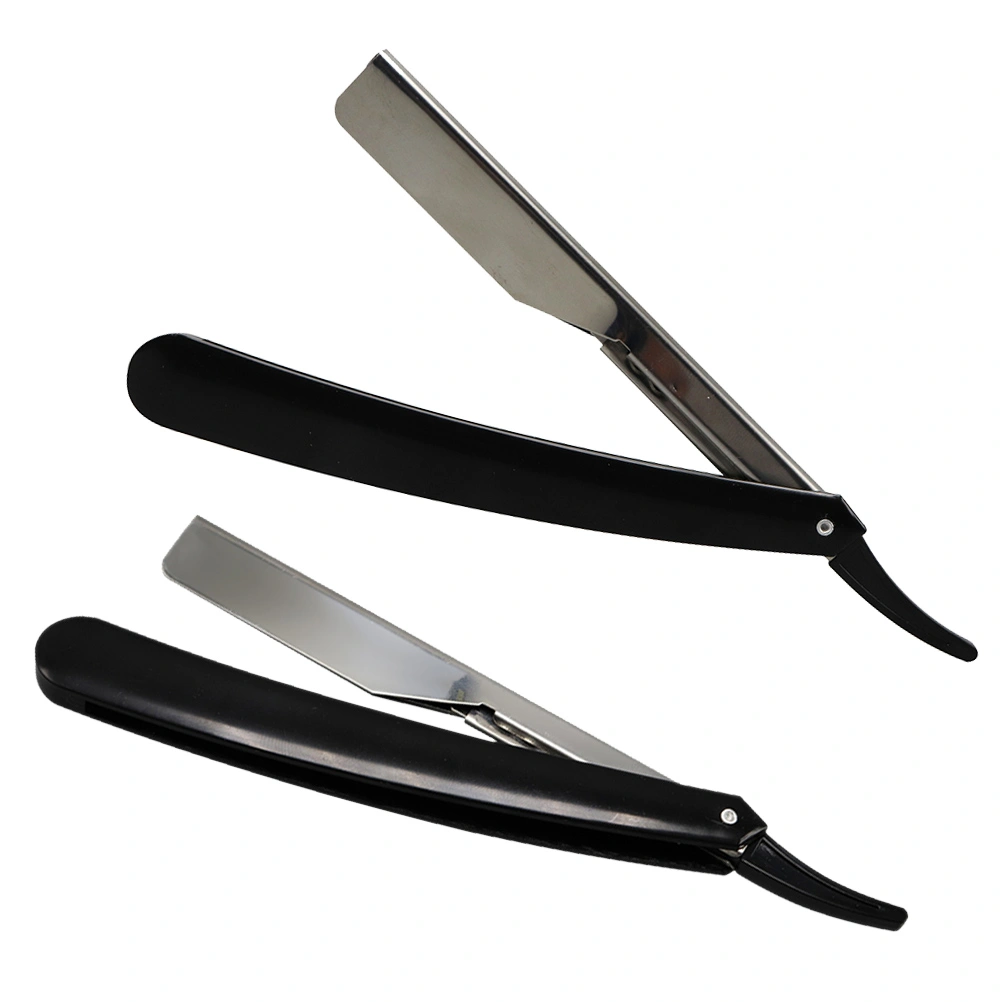 2pcs Straight Shaving Razor Razors Folding Shaving Razor Manual Beard Shaver Barber Shaver Tool (Black)