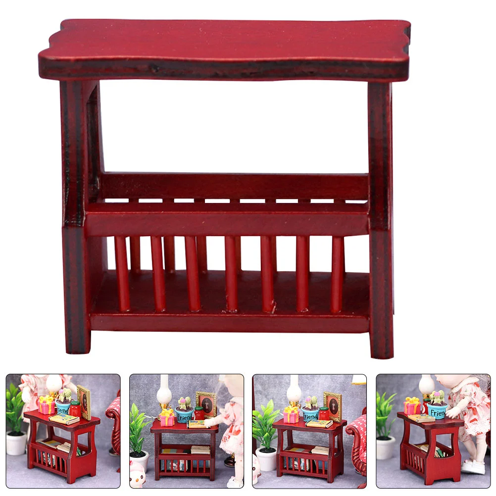 1 Pc Wooden Tea Table European Style Magazine Rack Retro Dollhouse Accessory