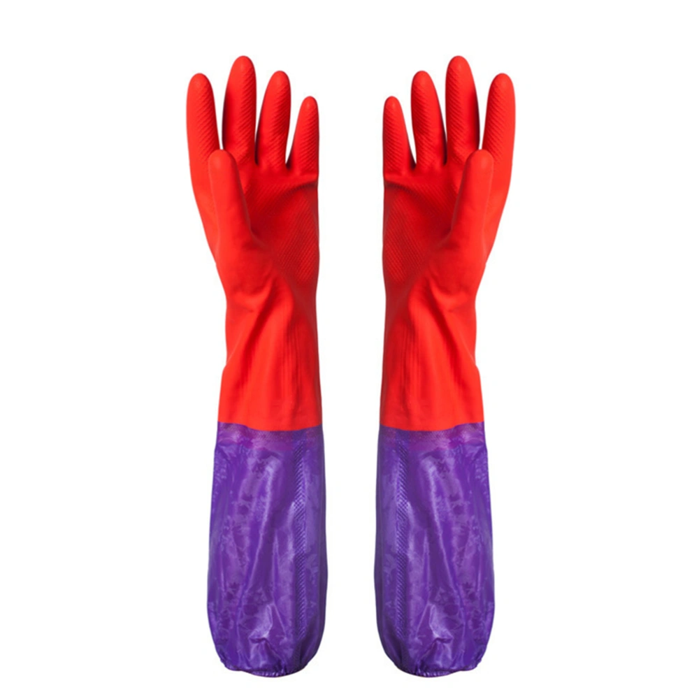 1pair Long Warm Waterproof Rubber Household Gloves Cleaning Dishwashing Washing Clothes Gloves