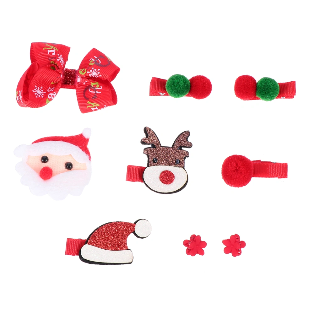 1 Set/9pcs Christmas Decorative Hairpins Lovely Barrette Cartoon Bow Hair Ring