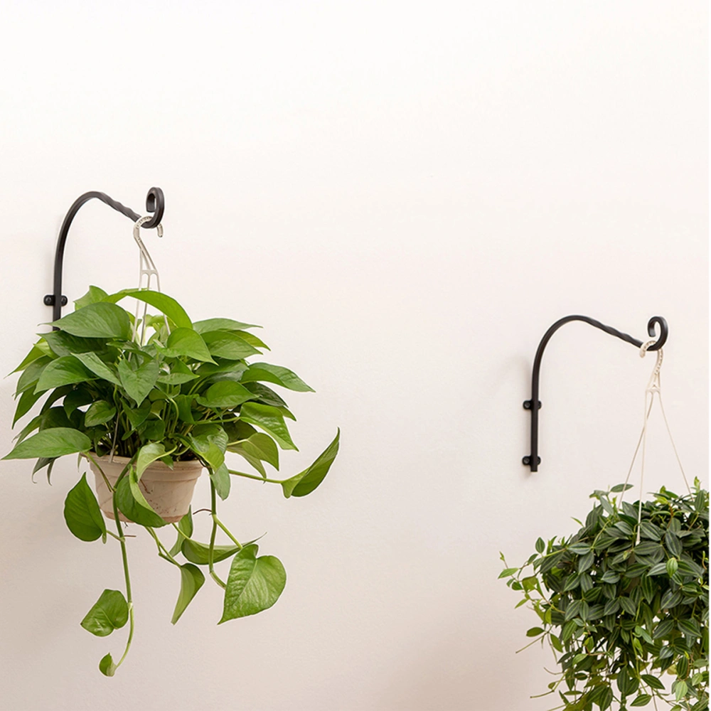 2PCS Wall Hanging Flowerpot Hook Iron Art Flowerpot Hook Garden Balcony Hanging Basket Stand Multi-purpose Hanging Hook for Home Balcony with Screws (Black)